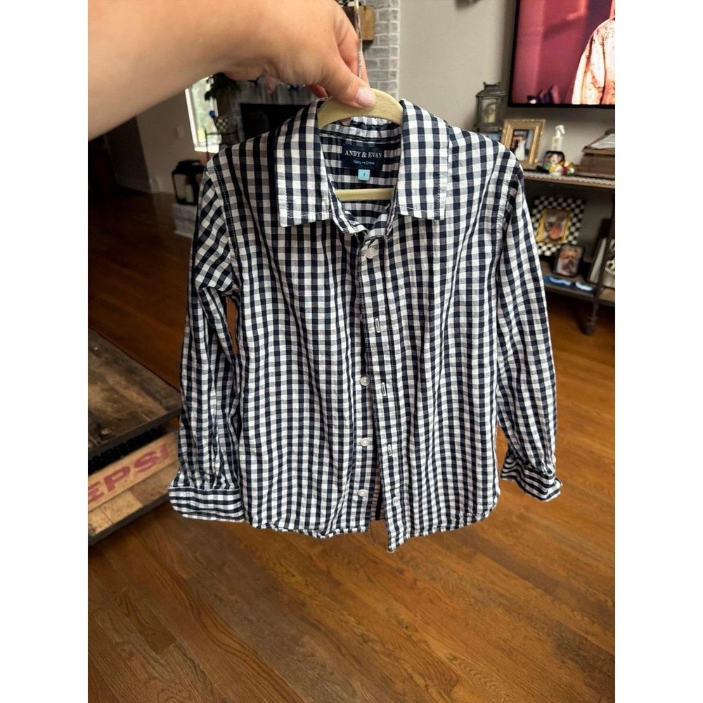 Andy & Evan brand gingham button-down shirt blue and white checkered boys 7